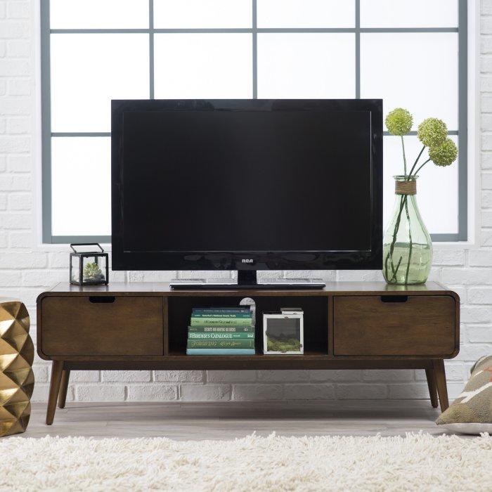 Modern TV Stand with Open Storage and Two Drawers