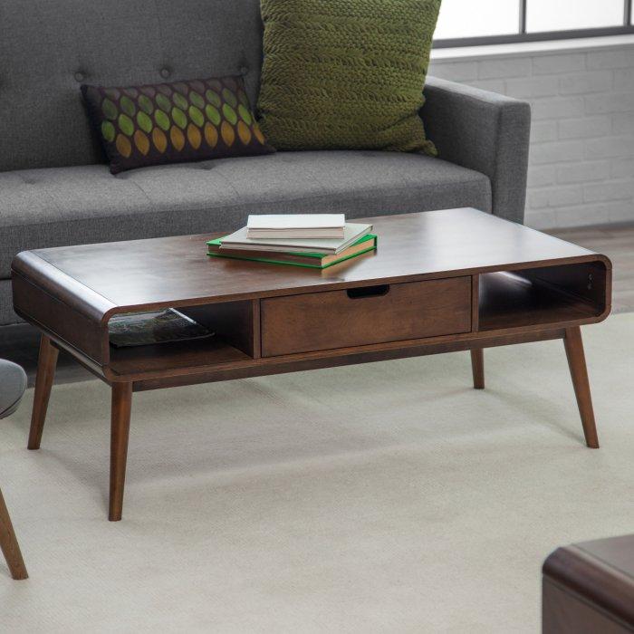 Modern Coffee Table with Open Storage and Drawer