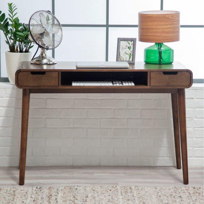 Modern Writing Desk with Open Storage and Drawers