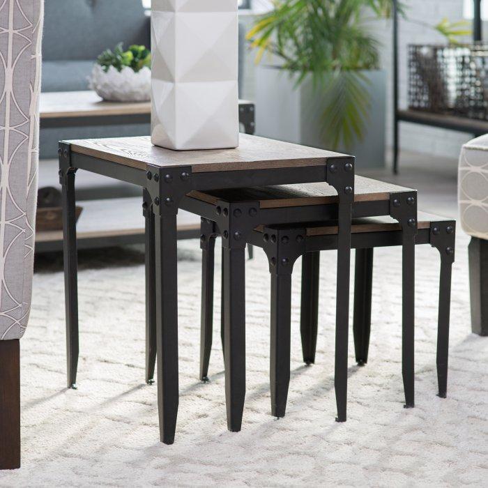 Modern Industrial Nesting Table in Diftwood Finish