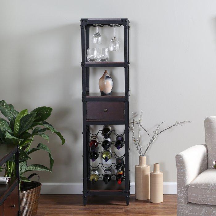 Wooden and Metal Wine Tower & Wine-Glass Rack