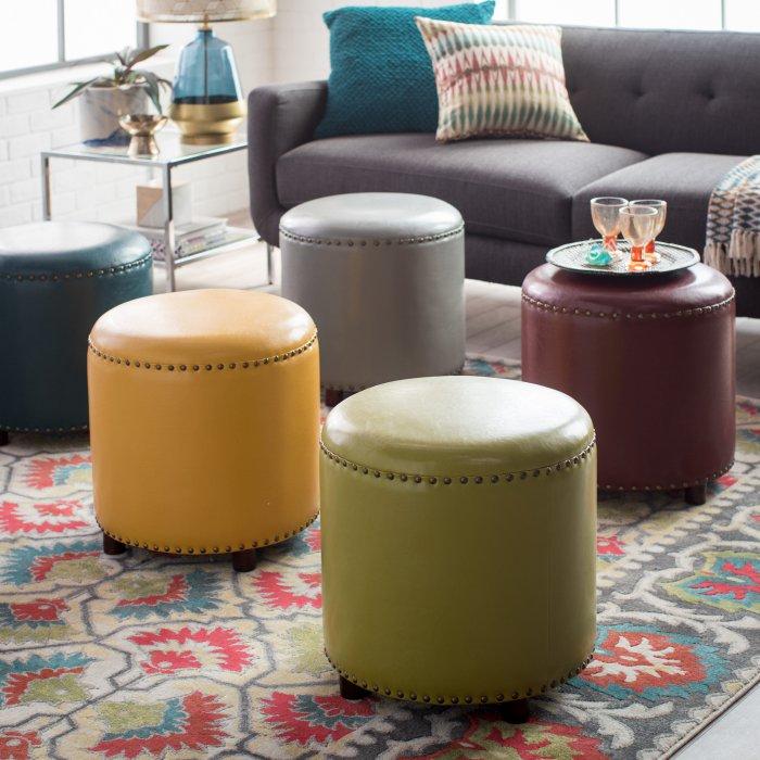 Hutton  Round Nailhead Ottoman