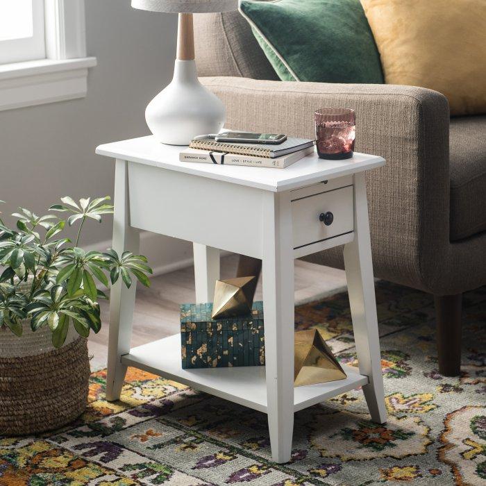 Davis Chairside Table with Power Outlet in White Finish