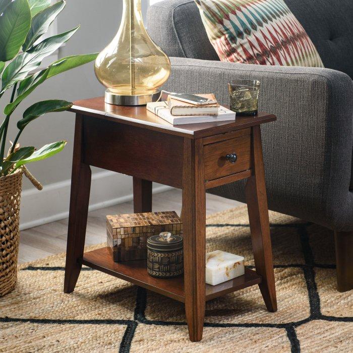 Davis Chairside Table with Power Outlet in Walnut Finish