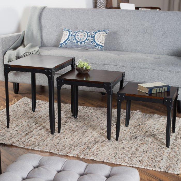 Trenton Industrial Espresso Nesting Table Set