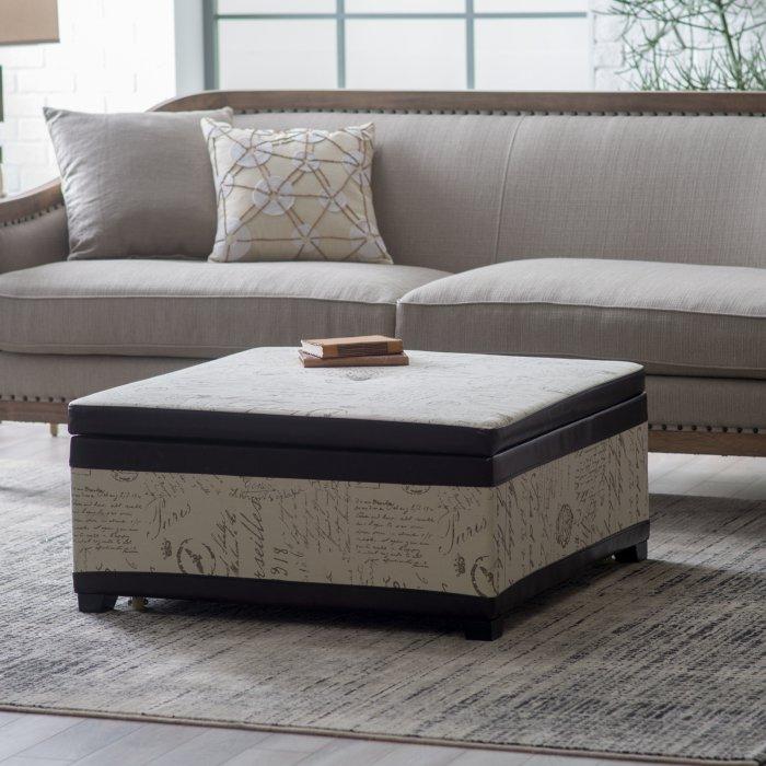 Corbett Leather and Linen Coffee Table Storage Ottoman