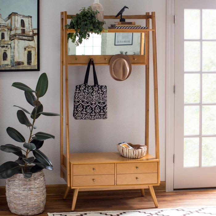 Mid Century Modern Hall Tree with Storage Drawers