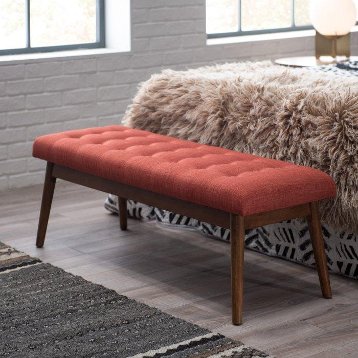 Darby Mid Century Modern Upholstered Bench--Orange