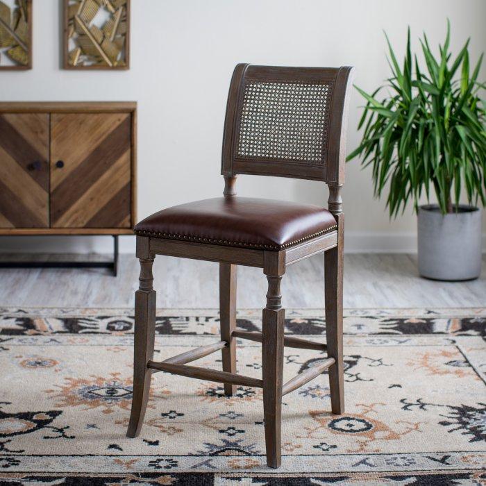 Preston Cane Back Counter Stool in Brown Finish