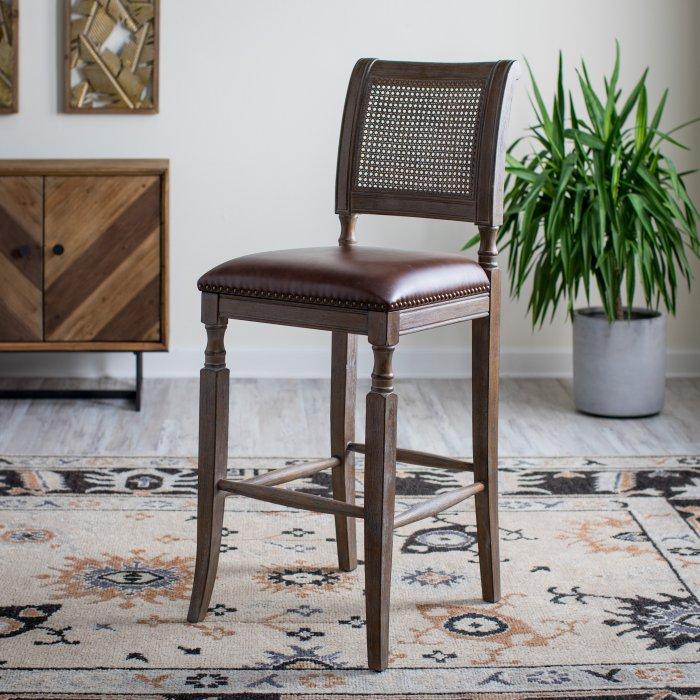 Preston Cane Back Bar Stool in Brown Finish