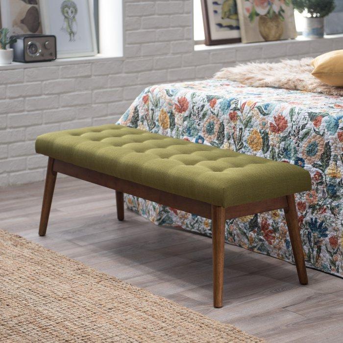 Darby Mid Century Modern Upholstered Bench--Green