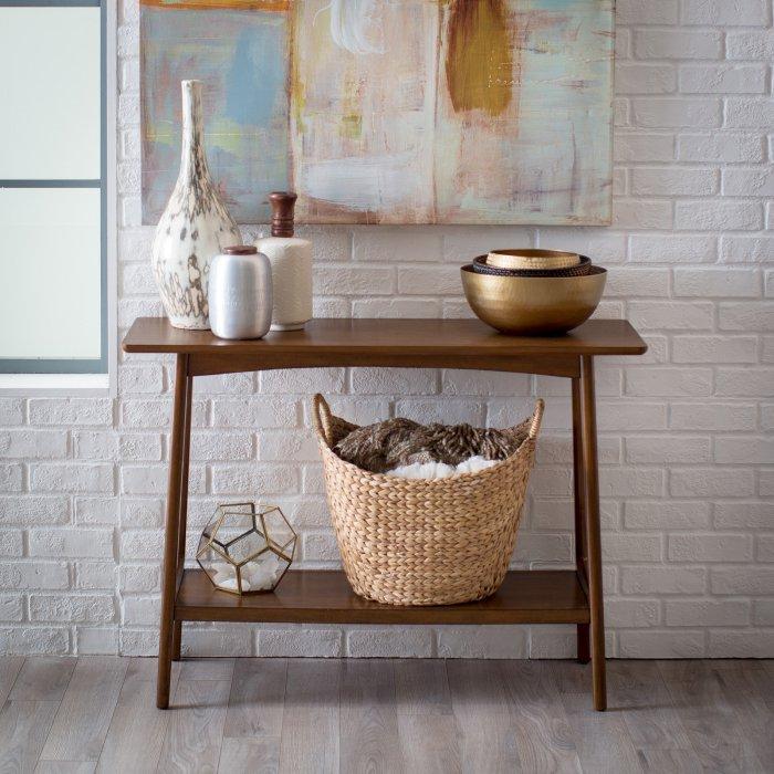 Mid Century Modern Sofa Table in Dark Walnut