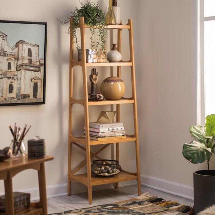 Mid Century Modern Bookcase in Pecan Finish