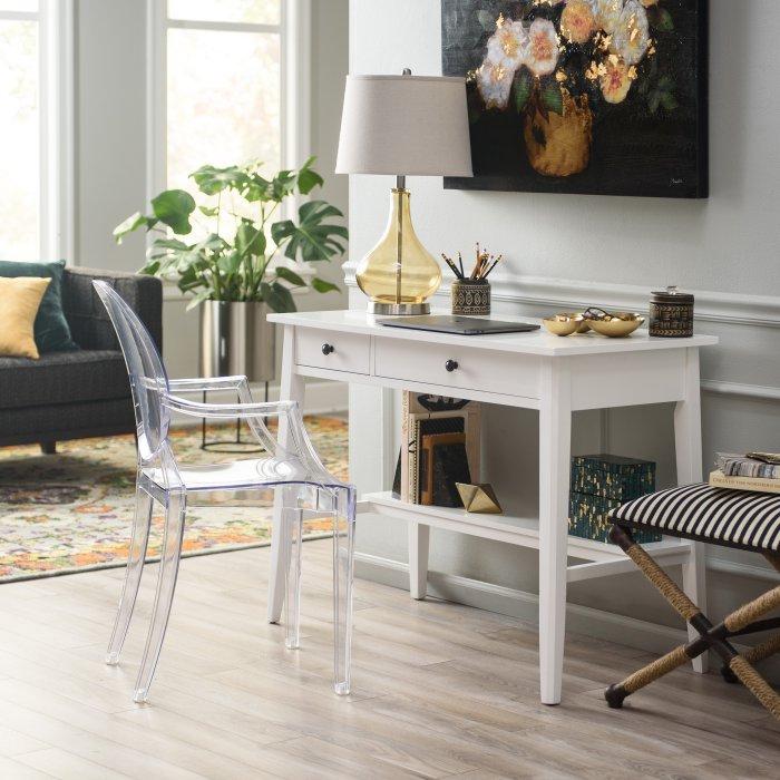 Davis Writing Desk with Power Outlet in White