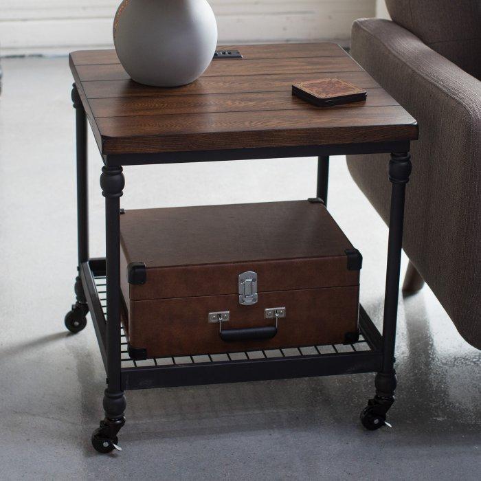 Archer Industrial End Table with Charging Station