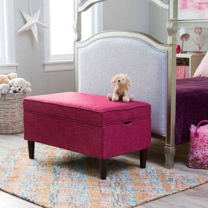 Upholstered Storage Bench in Berry