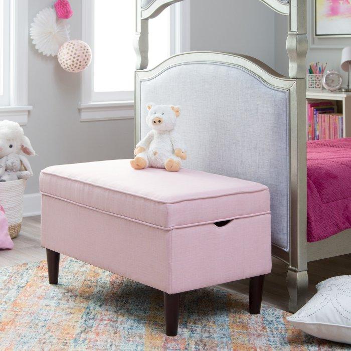 Upholstered Storage Bench in Blush