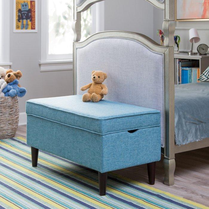 Upholstered Storage Bench in Blue