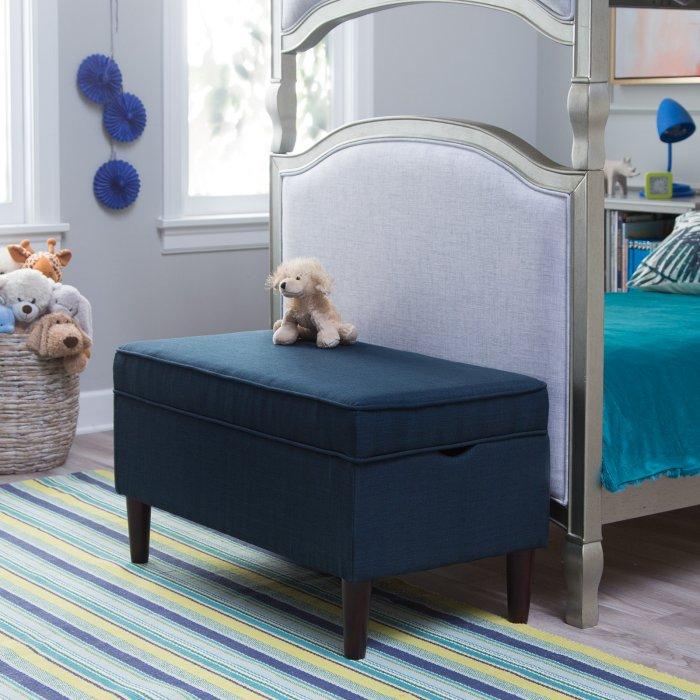 Upholstered Storage Bench in Navy