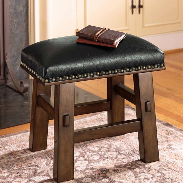 Black Leather Footstool