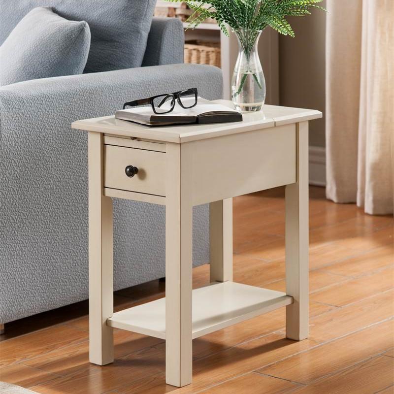 Sutton Side Table with Charging Station in Antique White