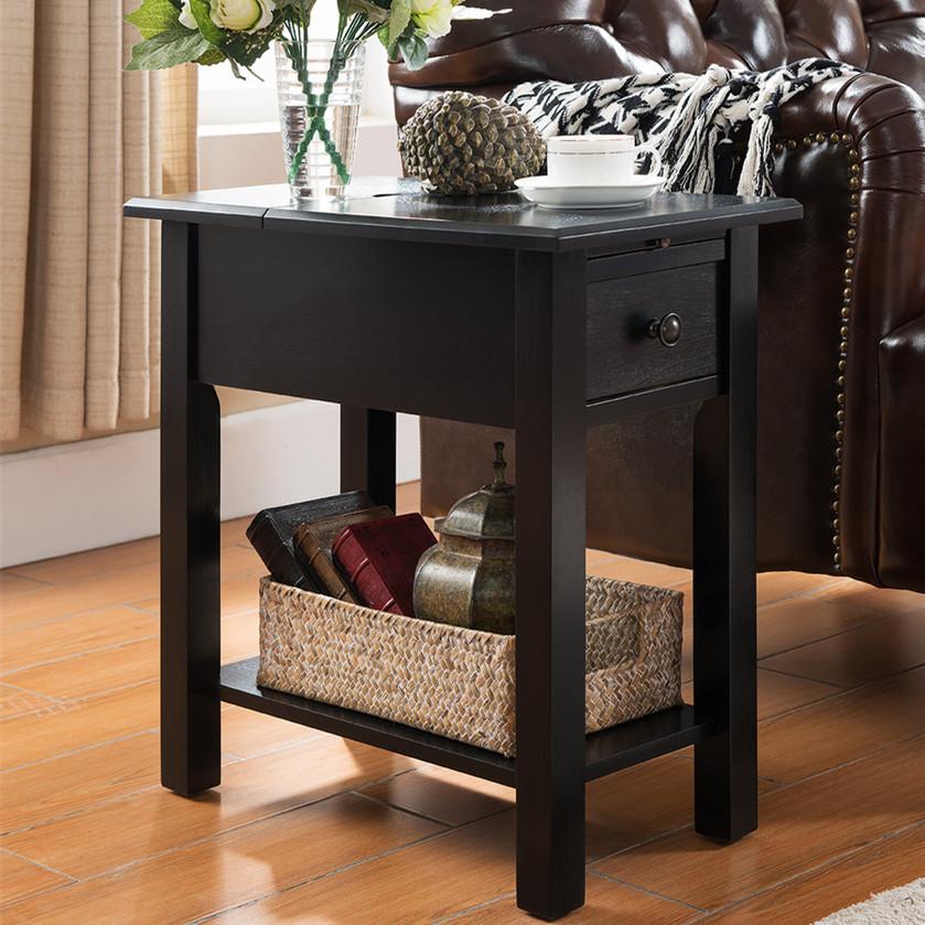 Sutton Side Table with Charging Station in Black