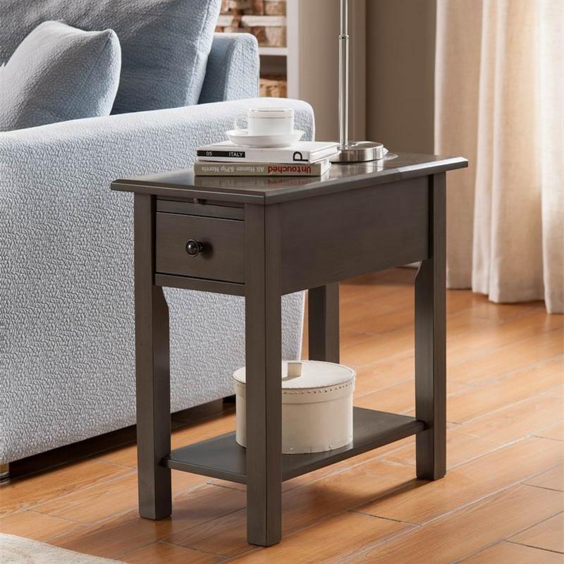 Sutton Side Table with Charging Station in Brushed Gray